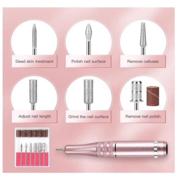 Madenia 101 Plus Compact Portable 35000 RPM USB Nail File Drill, Pink, New - Picture 9 of 11